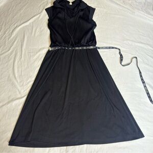 Vintage black pleated bodice dress 70s/80s minimalist sleeveless, size S/M